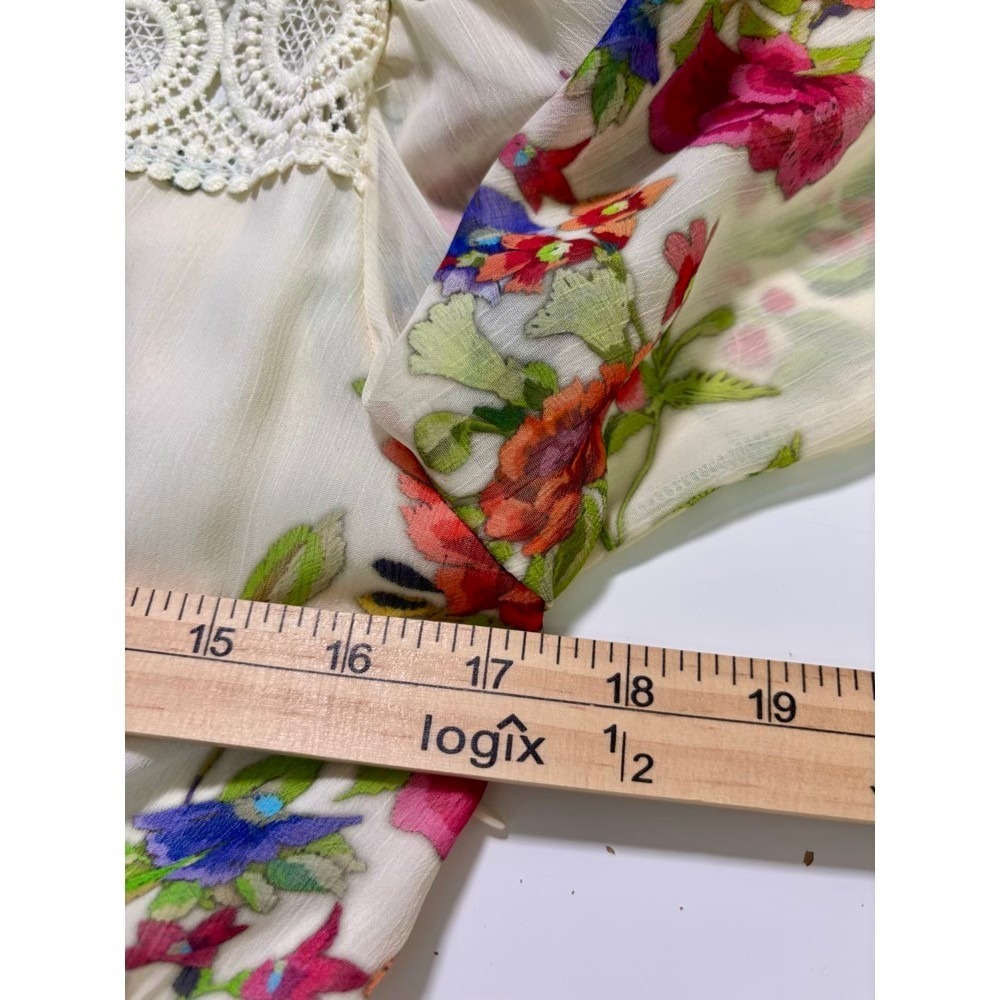 Avec Les Filles Floral Mini Dress 6 Cream Crochet  Balloon Sleeve Wedding Guest - Picture 11 of 16